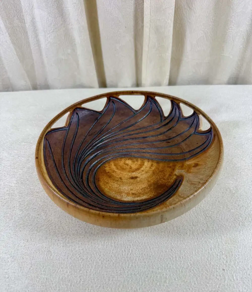 Pixton Studio Ceramic Hand-Carved Wave Design Decorative Bowl